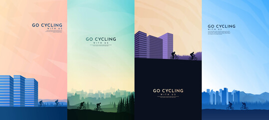 Mountain bike. City cycling.  Travel concept of discovering, exploring and observing nature. Cycling. Adventure tourism. Minimalist graphic flyers. Polygonal flat design for coupon, voucher, gift card