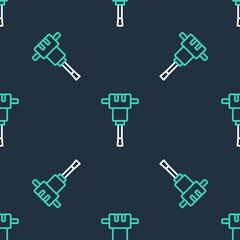 Fototapeta premium Line Construction jackhammer icon isolated seamless pattern on black background. Vector