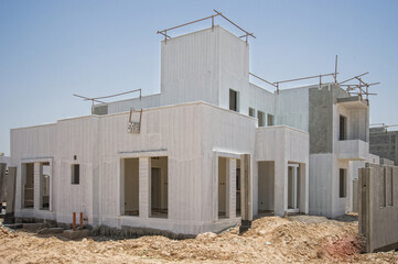 Construction site near Abu Dhabi,Uae.Future living compound in desert