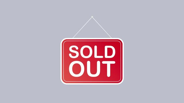 Sold out hanging sign on white background. Sign for door. Motion graphics.