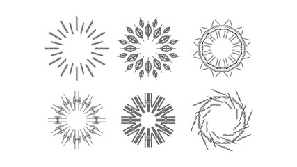 Set Abstract Collection Starburst Sunburst Sunset Black Line Doodle Design Elements Bursting Rays Sunrise Light Radiant Spark Vector Design Style