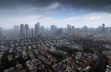 Rain in Tel Aviv. Givatayim gloomy view
