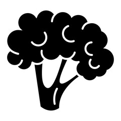 Vector glyph broccoli icon. Isolated vegetable silhouette in cartoon style. Black pictogram of grocery.