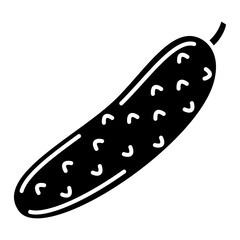 Vector glyph cucumber icon. Isolated vegetable black shape for stamping. Cartoon grocery silhouette on the white background.