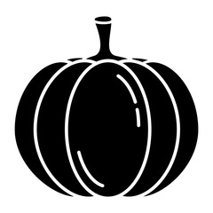 Vector glyph pumpkin icon. Isolated vegetable contour for stamping. Simple black shape of grocery in cartoon style on the white background.