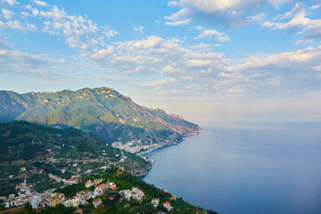 Fototapeta na wymiar High angle view of Minori and Maiori, Amalfi coast, Italy