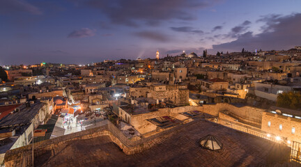Jerusalem Old City night panorama, top view