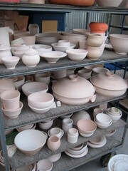 pottery on shelf