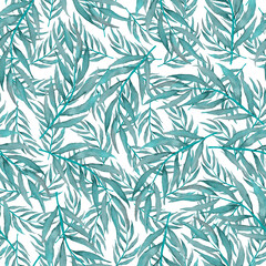 Naklejka na ściany i meble Watercolor seamless pattern with vintage leaves. Beautiful botanical print with colorful foliage for decorative design. Bright spring or summer background. Vintage wedding decor. Textile design.