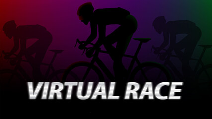virtual race cycling concept. virtual roadbike cyling championship. silhouette cyclist in front of abstract background. vector illustration