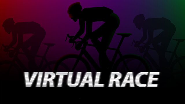 Virtual Race Cycling Concept. Virtual Roadbike Cyling Championship. Silhouette Cyclist In Front Of Abstract Background. Vector Illustration