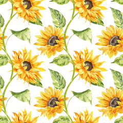 Watercolor seamless pattern – Sunflowers
