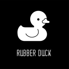 Yellow rubber duck toy, bath toy line icon. Vector illustration