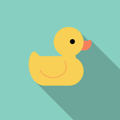 Yellow rubber duck toy, bath toy. Vector illustration