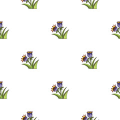 Summer seamless pattern with isolated blue bell print. White background. Cute field flowers artwork.