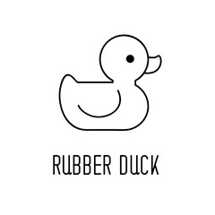 Yellow rubber duck toy, bath toy line icon. Vector illustration