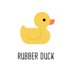 Yellow rubber duck toy, bath toy. Vector illustration