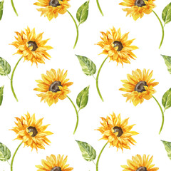 Naklejka na ściany i meble Watercolor seamless pattern – Sunflowers