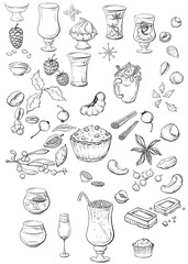 Christmas symbols. Set of illustrations for the holiday. Isolated illustration on a white background.