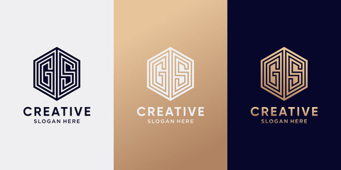Creative monogram logo design initial letter GS with line art style and hexagon concept. Logo icon for business company and personal