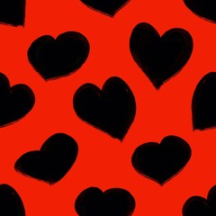 Black hearts on a red background. Love symbol. Seamless pattern. Pattern for valentine's day, birthday, holidays, fabric, textile, packaging, clothing.