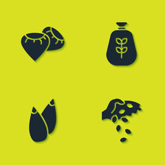 Set Seed, , and Bag of flour icon. Vector