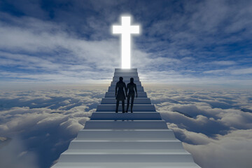 Stairway Leading Up To Heavenly Sky Toward The Cross of Light