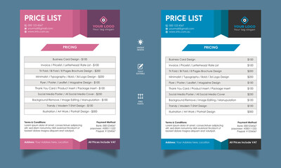 Price List Design Template with two Color 