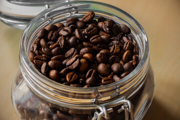 Coffee beans in a transparent bowl 