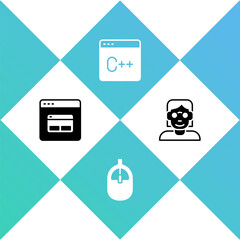 Set Search engine, Computer mouse, Software and Hacker or coder icon. Vector