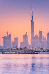 silhouette of Burj Khalifa building in morning twilight in Dubai