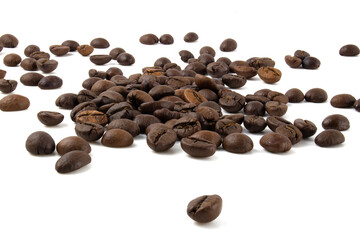 Coffee beans isolated on white background close up.