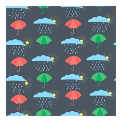 Seamless vector pattern about the weather. For textiles, covers, packaging, underwear. Rain, sun, umbrellas, a cloud.