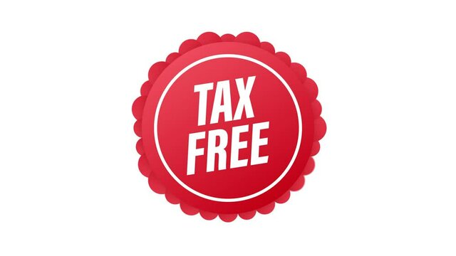 Modern red tax free sign on white background. Motion graphics.