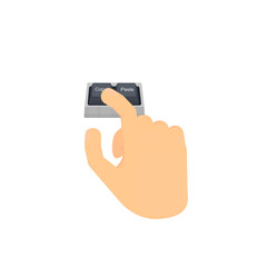 Hand presses the keyboard button. Copy and paste button, vector illustration