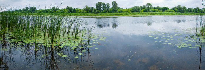 Blue lake in the evening