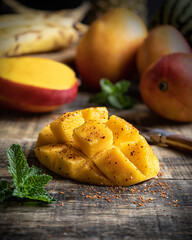 foodstyling photography of mango with chili