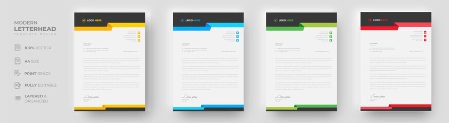 corporate modern letterhead design template with yellow, blue, green and red color. creative modern letter head design template for your project. letterhead, letter head, simple letterhead design.