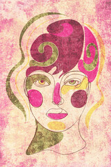 Grunge woman face with colorful shapes