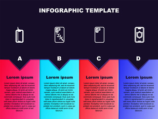Set line Glass screen protector, Mobile with broken, Smartphone and shield. Business infographic template. Vector