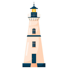 The lighthouse tower is isolated on a white background. Stylization. Vector illustration.