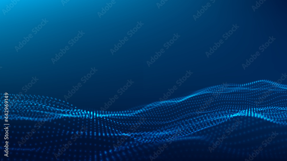 Poster digital technology wave. abstract background with dots moving in space. futuristic modern dynamic wa