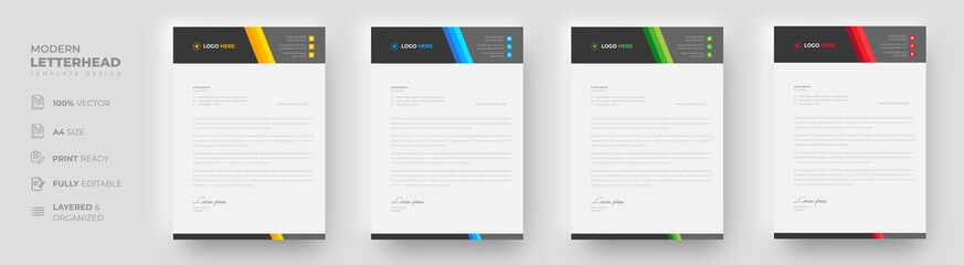 corporate modern letterhead design template with yellow, blue, green and red color. creative modern letter head design template for your project. letterhead, letter head, simple letterhead design.