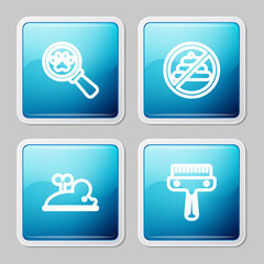Set line Veterinary clinic, No shit, Clockwork mouse and Hair brush for dog and cat icon. Vector