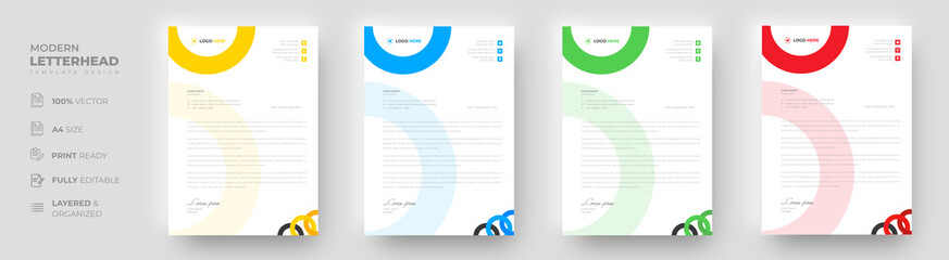 corporate modern letterhead design template with yellow, blue, green and red color. creative modern letter head design template for your project. letterhead, letter head, simple letterhead design.