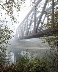 The old railroad bridge crosses the Snoqualmie River.  This structure became famous in the TV series Twin Peaks as the location Ronette Pulaski crossed