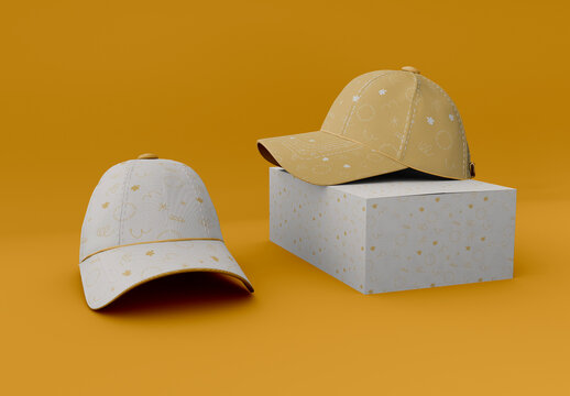 Two Caps with Box Mockup