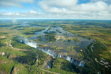 Victoria Falls or  Mosi-oa-Tunya  (The Smoke that Thunders) and Zambezi River Zimbabwe / Zambia...