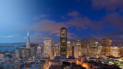 Fototapeta na wymiar San Francisco Skyline twilight transition