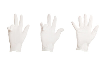 white medical gloves isolated on white background. Gestures.